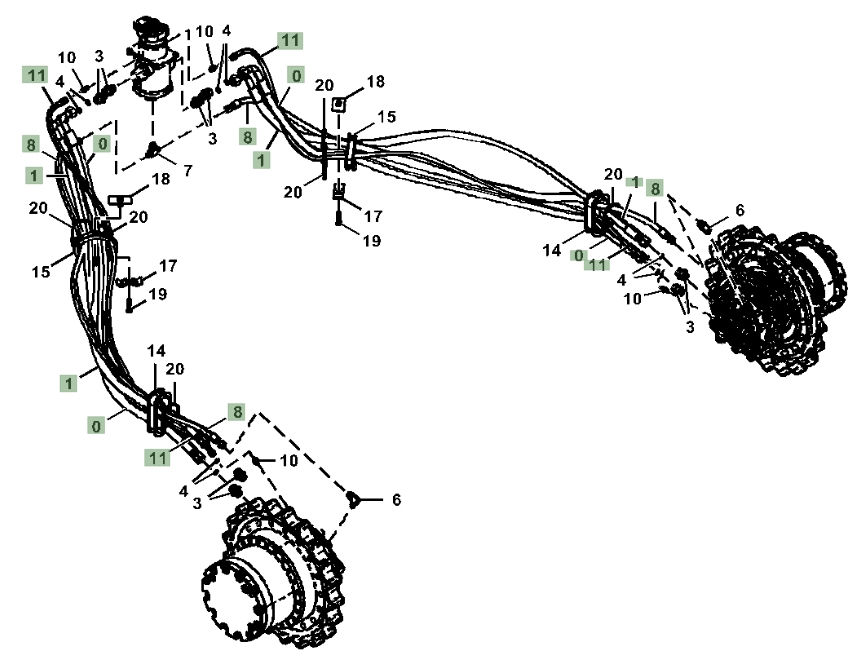Hitachi ZX180LC-6N installation diagram showing hydraulic hose 4629655 at Pipe No. 0