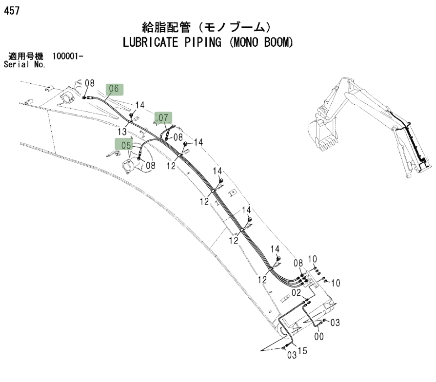 Hitachi ZX200LC installation diagram showing hydraulic hose 4429287 at Pipe No. 6