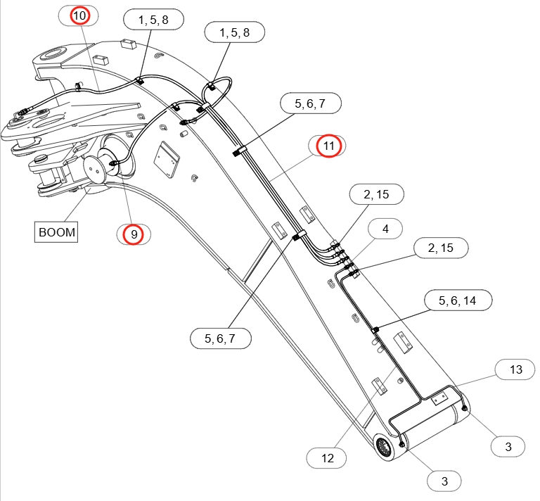 Caterpillar CAT®317 installation diagram showing hydraulic hose 570-5190 at Pipe No. 9