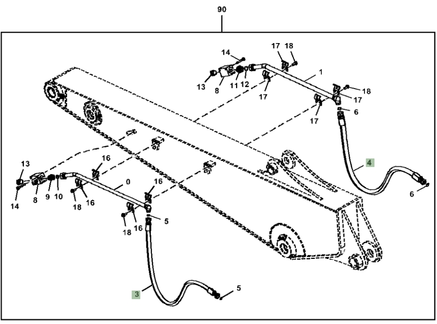 Hitachi ZX190W-5N installation diagram showing hydraulic hose 4652746 at Pipe No. 4