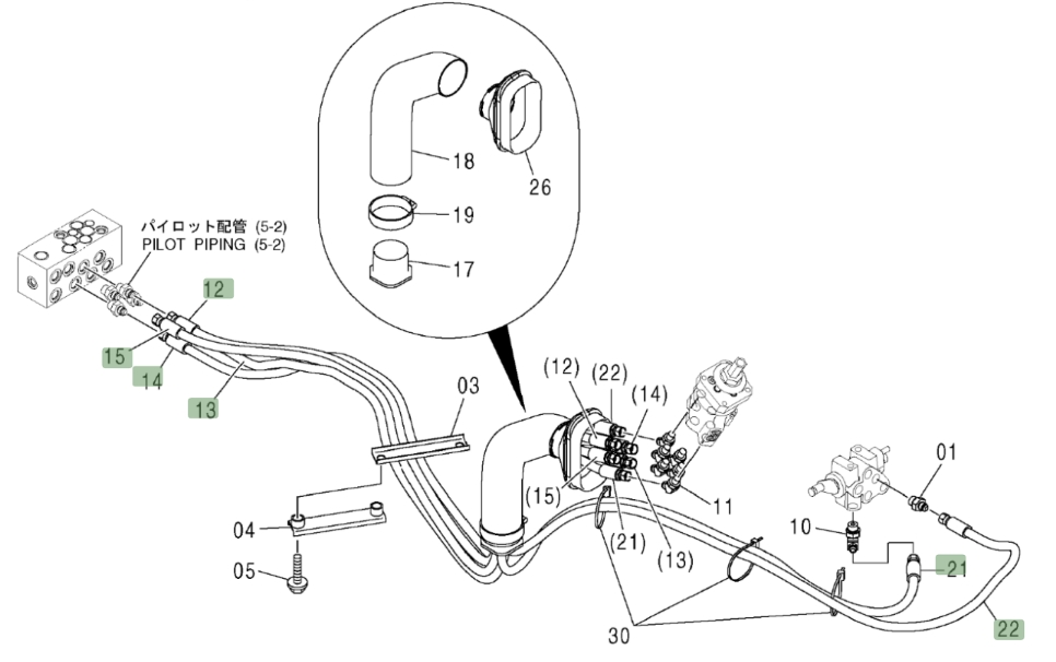 Hitachi ZX370 installation diagram showing hydraulic hose 4456555 at Pipe No. 12