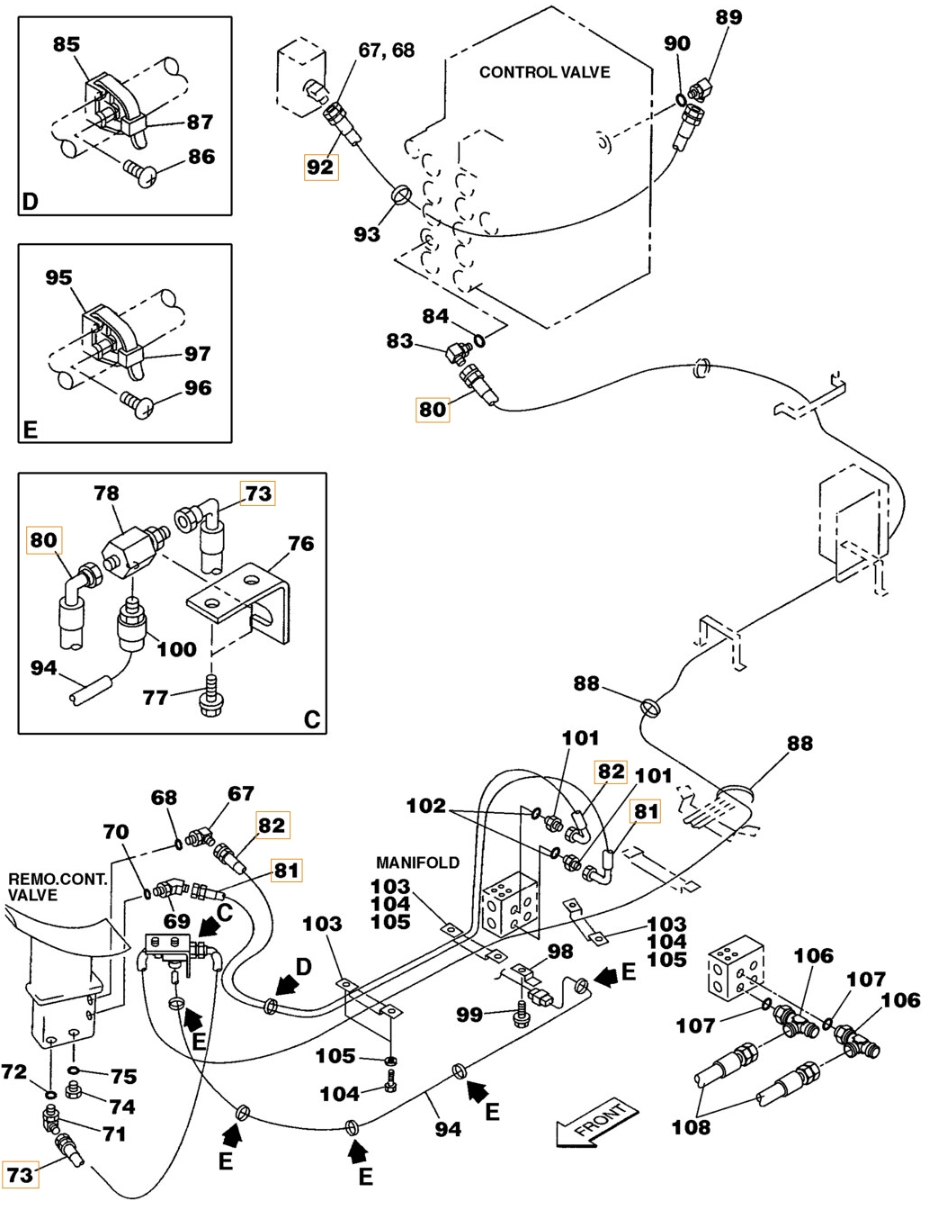 Case CX330 installation diagram showing hydraulic hose 159019A1 at Pipe No. 82