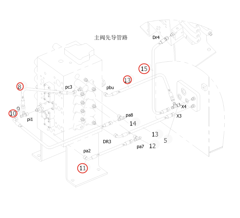 Sunward SWE215E installation diagram showing hydraulic hose 730502001016 at Pipe No. 10