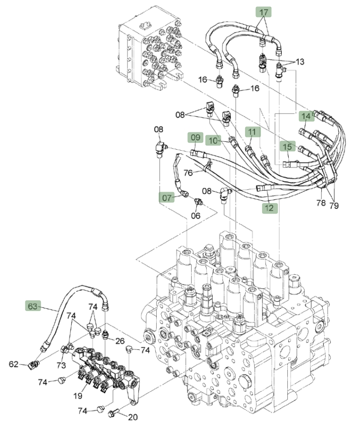 Hitachi ZX450LC-3 installation diagram showing hydraulic hose 4634375 at Pipe No. 10