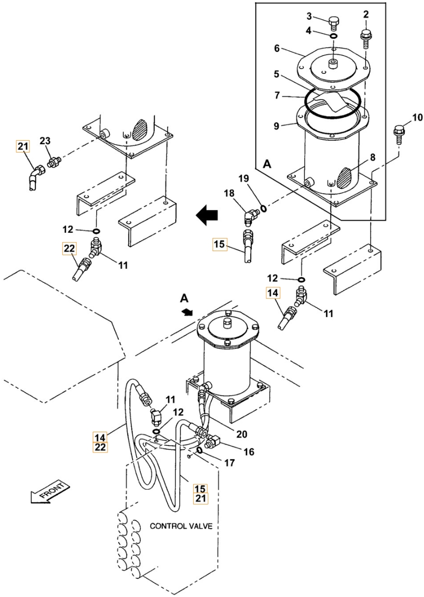 Case CX330 installation diagram showing hydraulic hose 152264A1 at Pipe No. 15