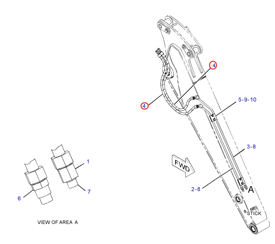 Caterpillar CAT®315F LCR installation diagram showing hydraulic hose 371-3101 at Pipe No. 4