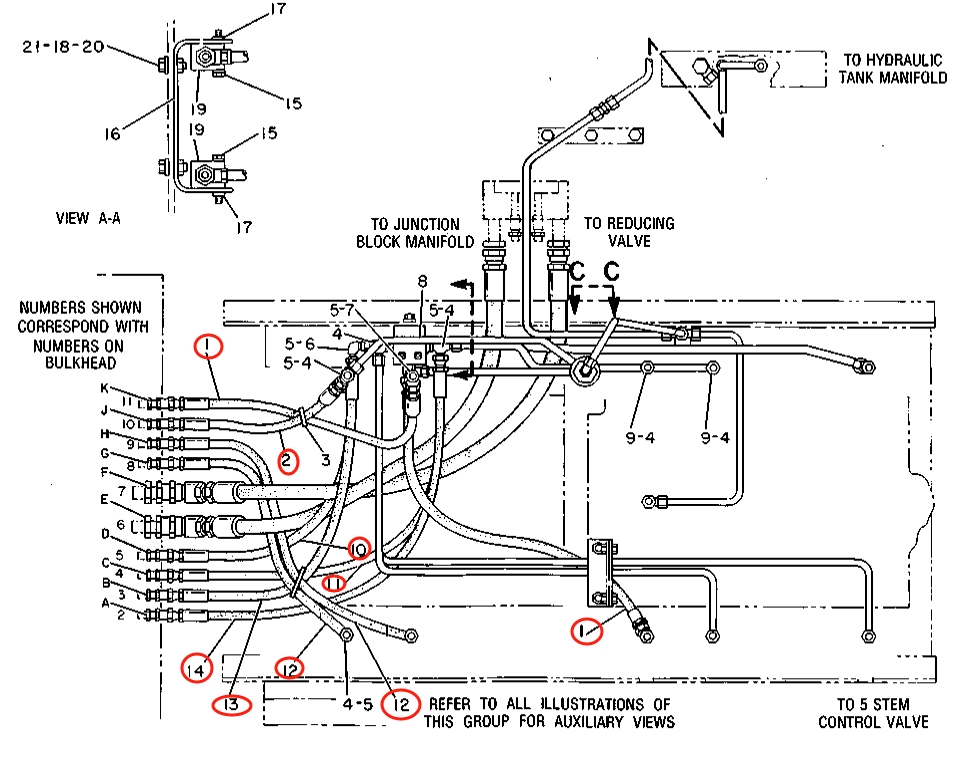 Caterpillar CAT®225B installation diagram showing hydraulic hose 2V-8679 at Pipe No. 14