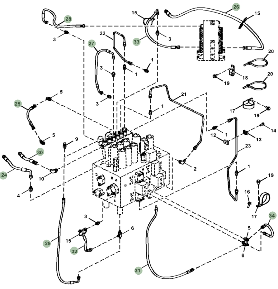 Hitachi ZX160LC-5N installation diagram showing hydraulic hose 4449264 at Pipe No. 30