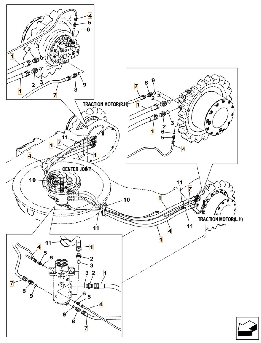 Case CX130C W/B installation diagram showing hydraulic hose 152709A1 at Pipe No. 4
