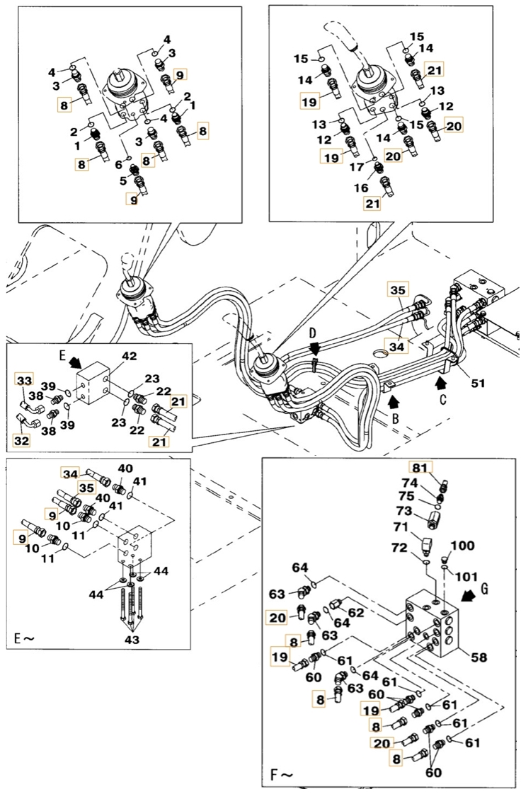 Case CX210B installation diagram showing hydraulic hose 159213A1 at Pipe No. 9