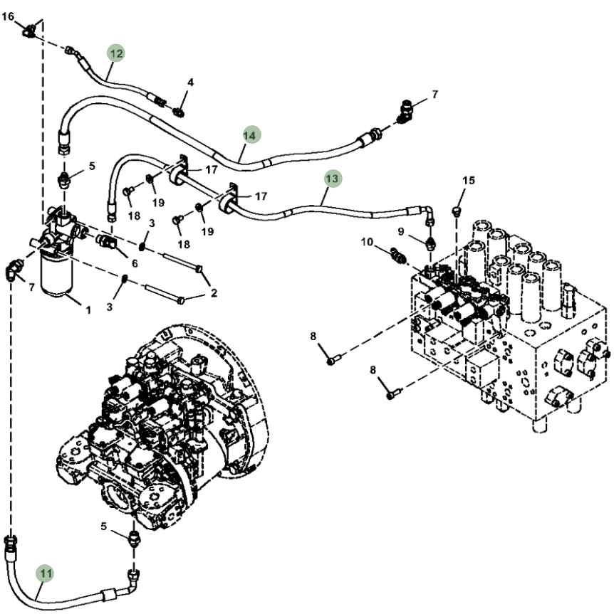 Hitachi ZX160LC-5G installation diagram showing hydraulic hose 4473853 at Pipe No. 12
