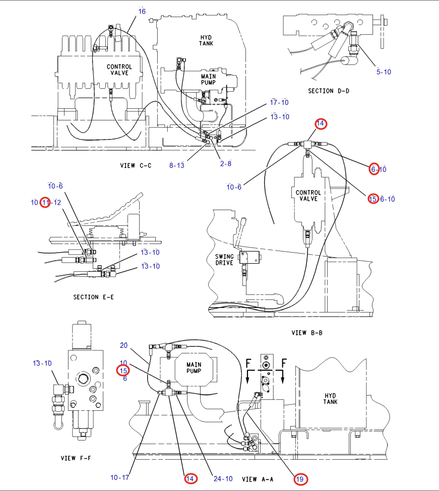 Caterpillar CAT®317-A N installation diagram showing hydraulic hose 107-1591 at Pipe No. 11