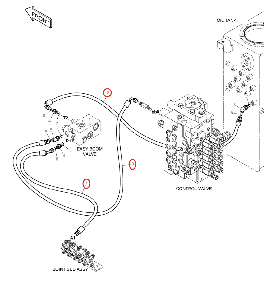 Doosan DX140W-5 installation diagram showing hydraulic hose DS2121302 at Pipe No. 3