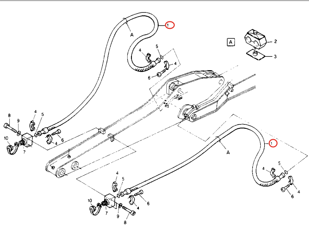 Caterpillar CAT®214B installation diagram showing hydraulic hose 8U-1887 at Pipe No. 1