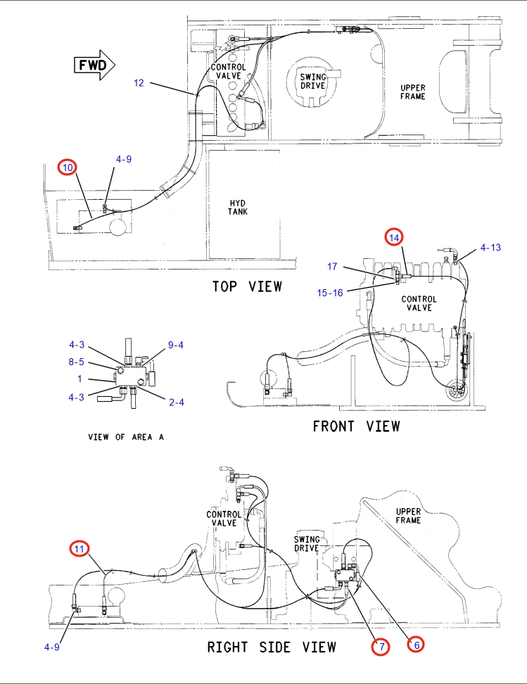 Caterpillar CAT®317B L installation diagram showing hydraulic hose 108-7139 at Pipe No. 7