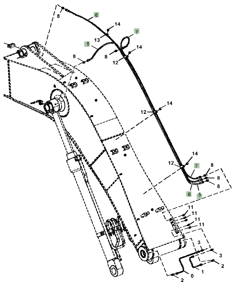 Hitachi ZX180LC-5N installation diagram showing hydraulic hose 4429017 at Pipe No. 7