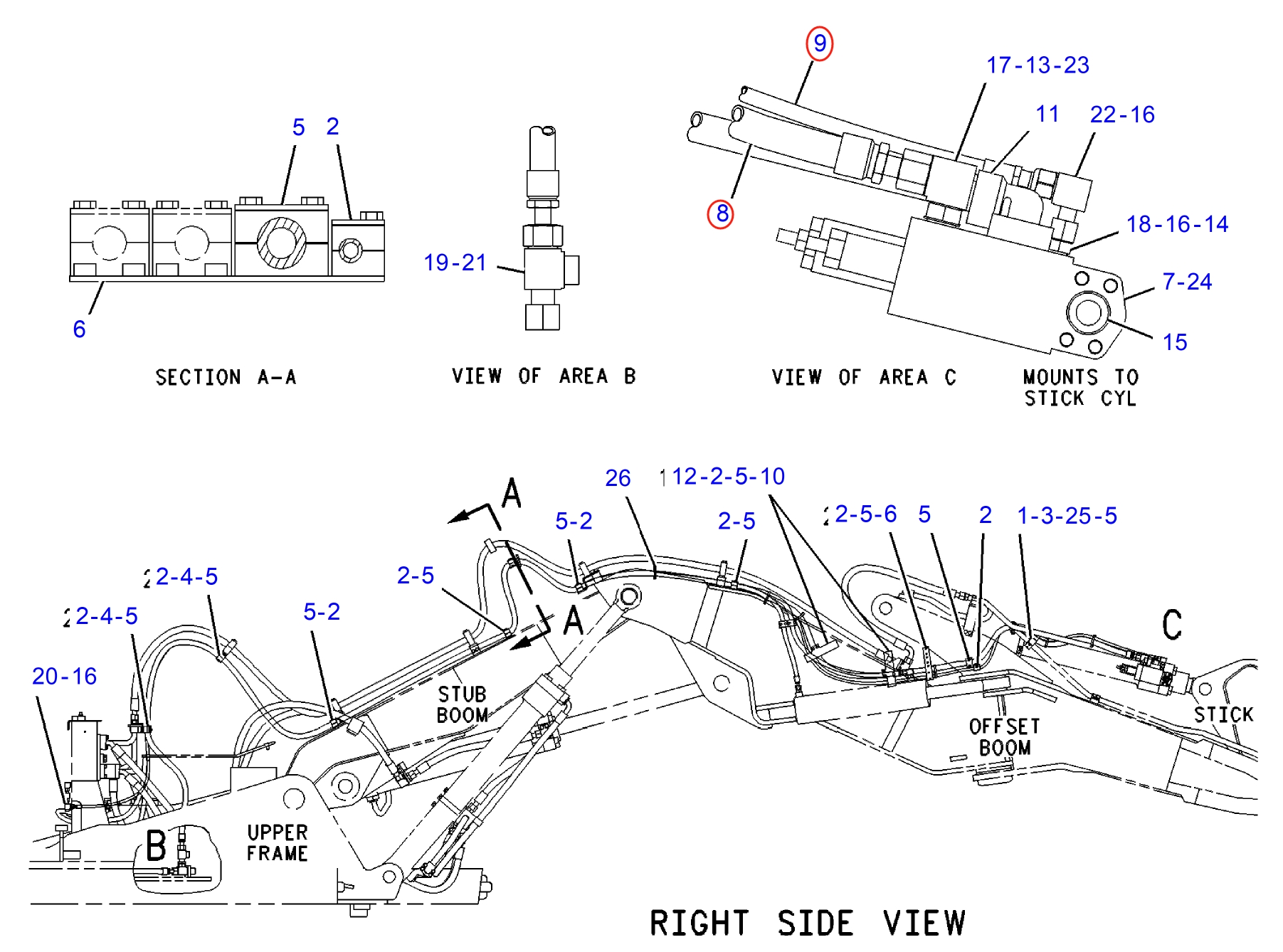 Caterpillar CAT®M312 installation diagram showing hydraulic hose 145-6151 at Pipe No. 8