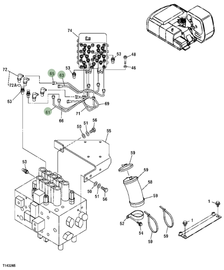 Hitachi ZX250F installation diagram showing hydraulic hose 4630940 at Pipe No. 65