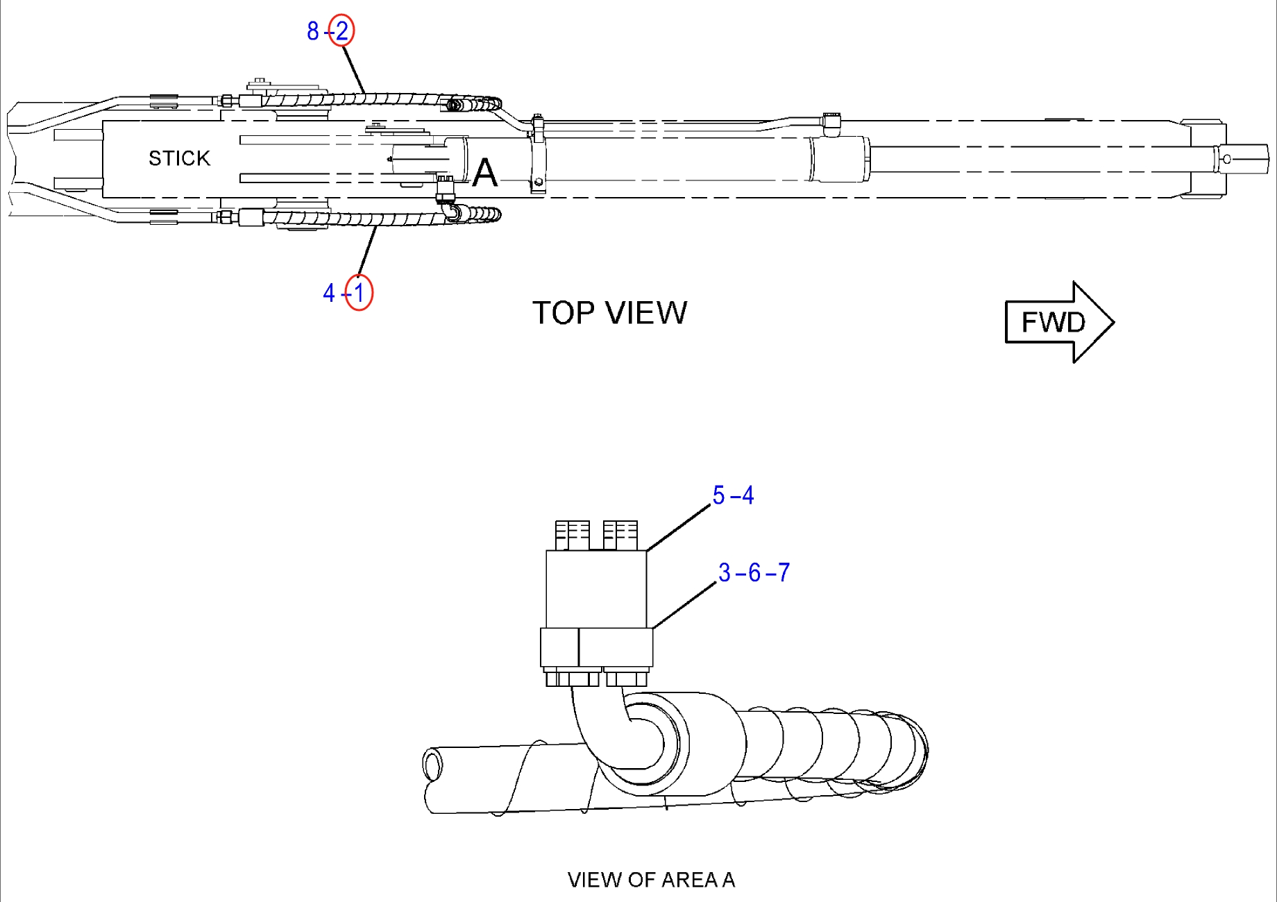 Caterpillar CAT®312D installation diagram showing hydraulic hose 124-0838 at Pipe No. 2