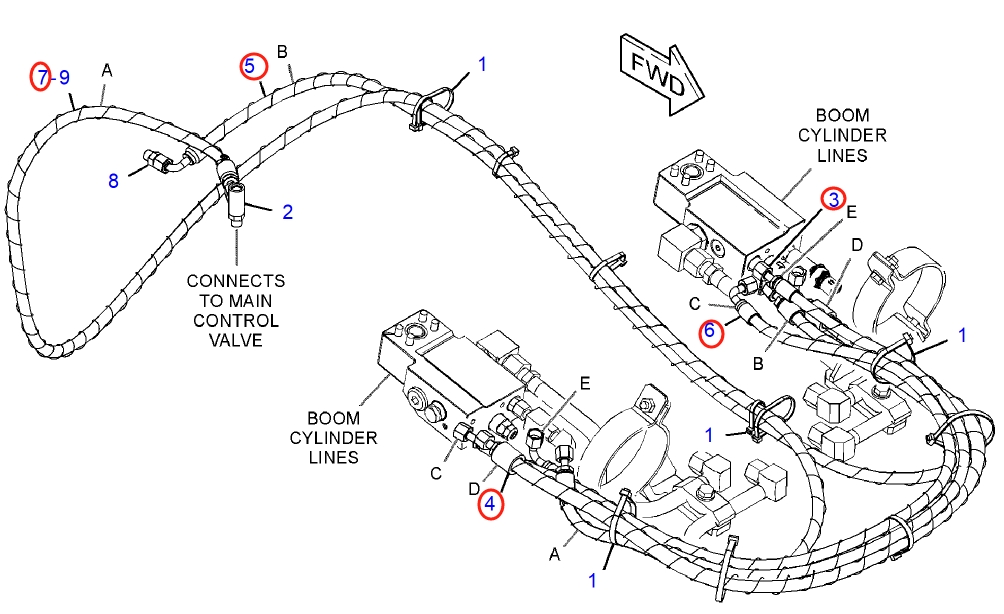 Caterpillar CAT®315F LCR installation diagram showing hydraulic hose 376-6265 at Pipe No. 7