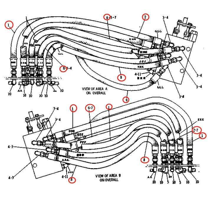 Caterpillar CAT®215 installation diagram showing hydraulic hose 2V-8572 at Pipe No. 1