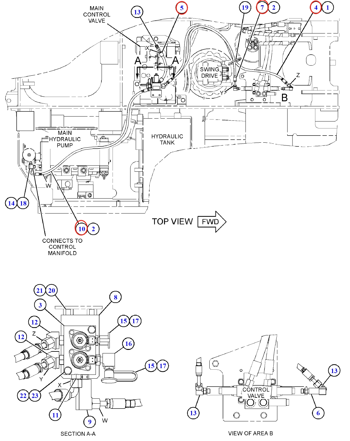 Caterpillar CAT®313F installation diagram showing hydraulic hose 272-4227 at Pipe No. 4