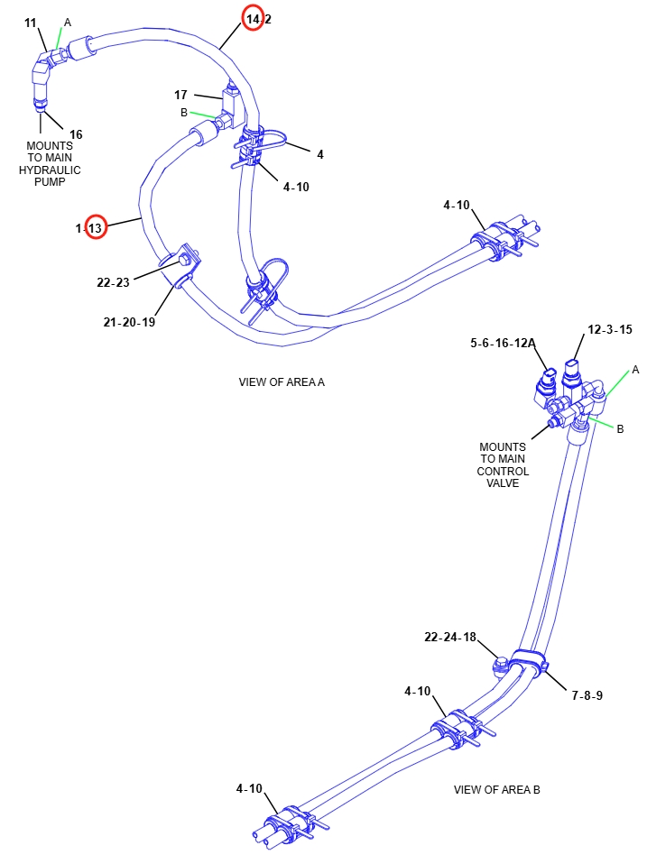 Caterpillar CAT®314E LCR installation diagram showing hydraulic hose 477-0623 at Pipe No. 13