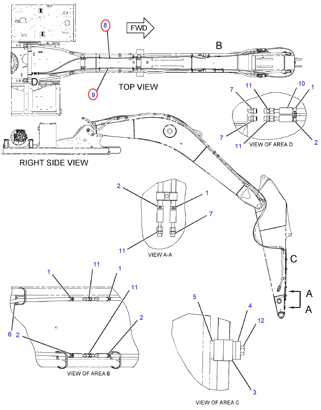 Caterpillar CAT®312D L installation diagram showing hydraulic hose 344-6276 at Pipe No. 9