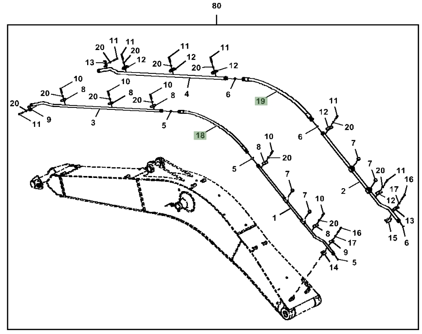 Hitachi ZX350LC-5G installation diagram showing hydraulic hose 4650823 at Pipe No. 18