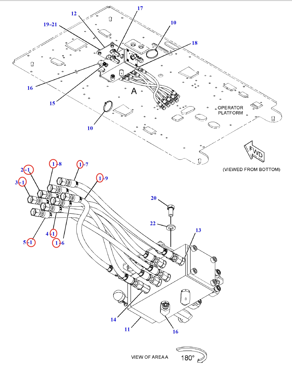 Caterpillar CAT®312E installation diagram showing hydraulic hose 4I-1031 at Pipe No. 1