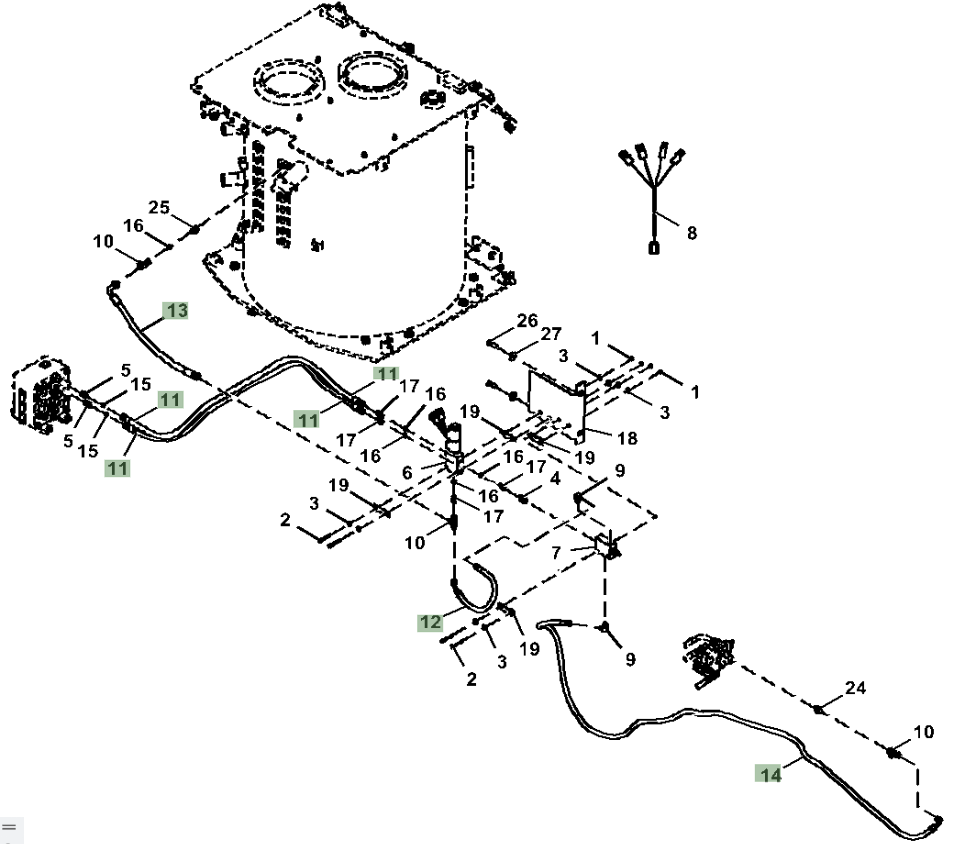Hitachi ZX240LC-3 installation diagram showing hydraulic hose 4635267 at Pipe No. 12