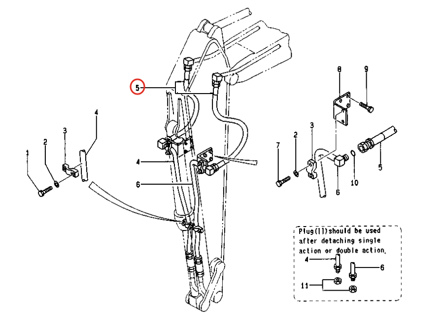 Caterpillar CAT®EL200B installation diagram showing hydraulic hose 099-5589 at Pipe No. 5