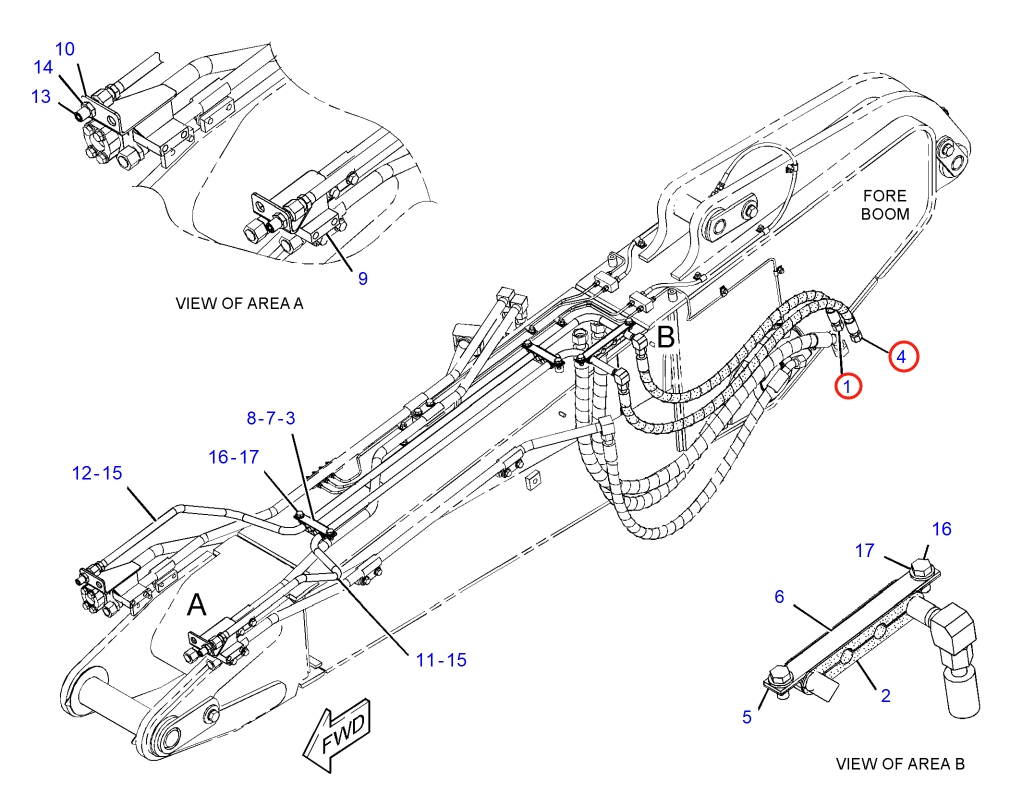 Caterpillar CAT®316F L installation diagram showing hydraulic hose 108-7562 at Pipe No. 1
