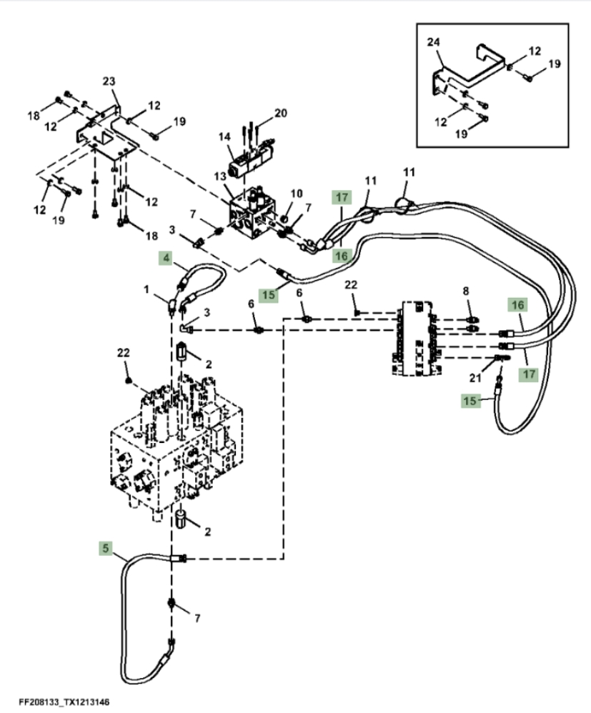 Hitachi ZX370F-FE-6N installation diagram showing hydraulic hose 4453063 at Pipe No. 4
