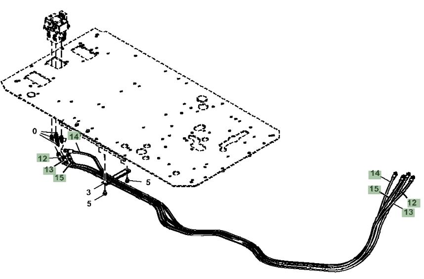 Hitachi ZX350LC-5A installation diagram showing hydraulic hose 4639630 at Pipe No. 14