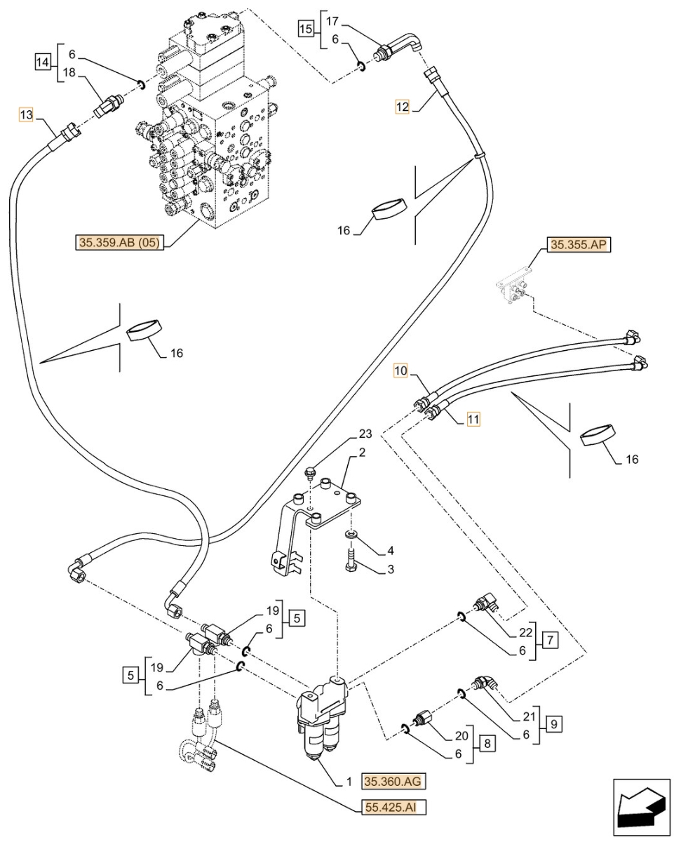Case CX370D LC installation diagram showing hydraulic hose KHJ2249 at Pipe No. 10