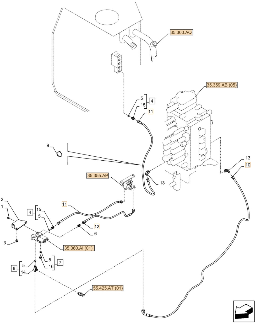 Case CX370D LC installation diagram showing hydraulic hose KHJ11500 at Pipe No. 10