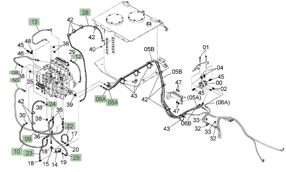 Hitachi ZX450LC-3 installation diagram showing hydraulic hose 4678963 at Pipe No. 50