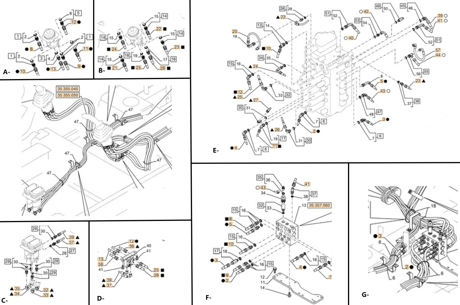 Case CX380D LC installation diagram showing hydraulic hose KHJ2093 at Pipe No. C37-D37