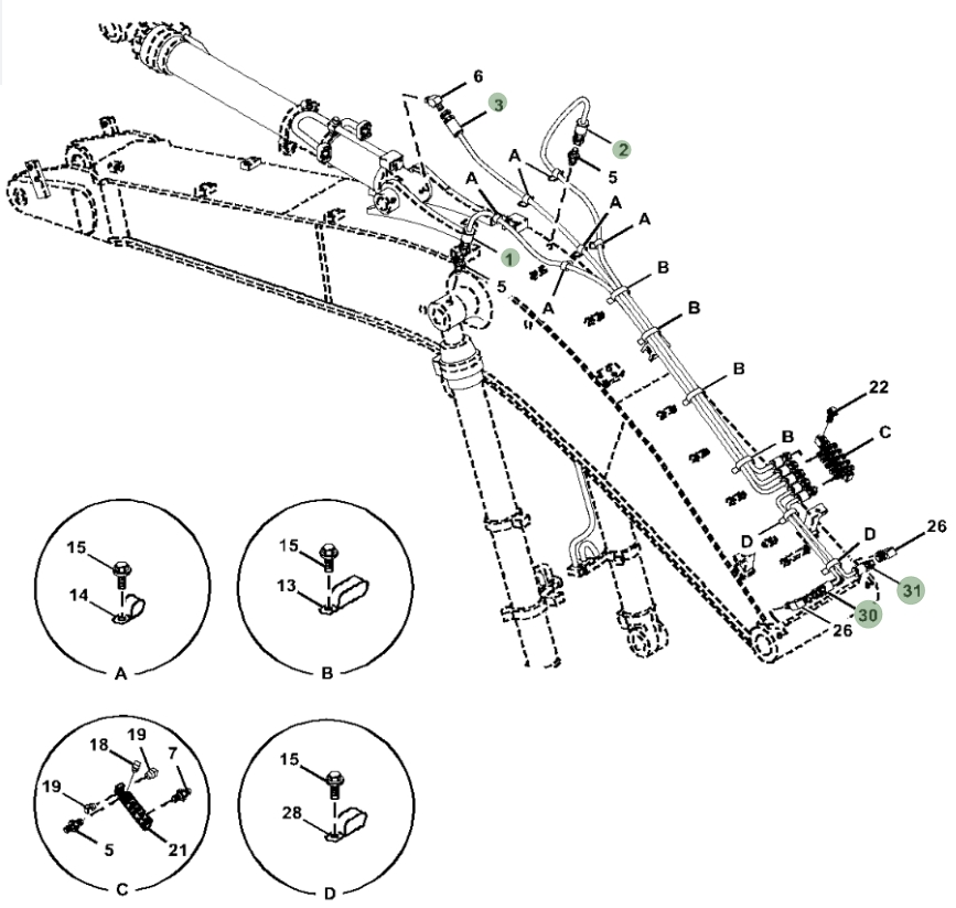 Hitachi ZX470LC-6 installation diagram showing hydraulic hose 4289772 at Pipe No. 3