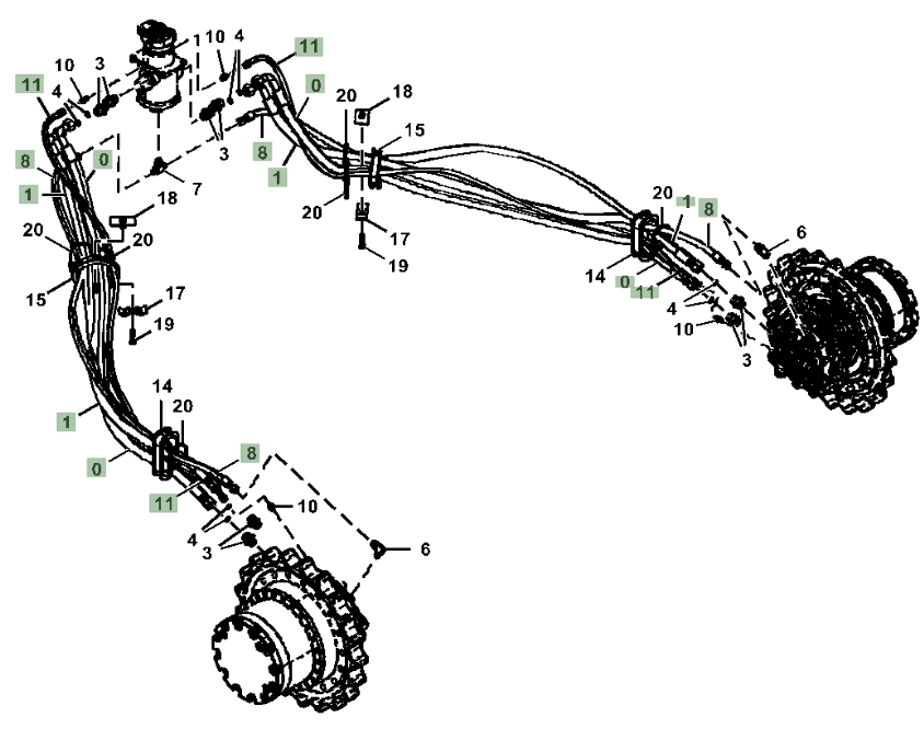 Hitachi ZX180LC-5N installation diagram showing hydraulic hose 4262927 at Pipe No. 8