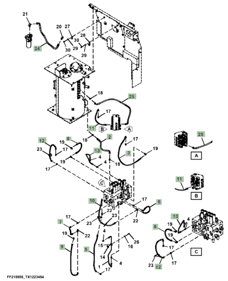 Hitachi ZX210FLC-LL-6N installation diagram showing hydraulic hose 4656809 at Pipe No. 8