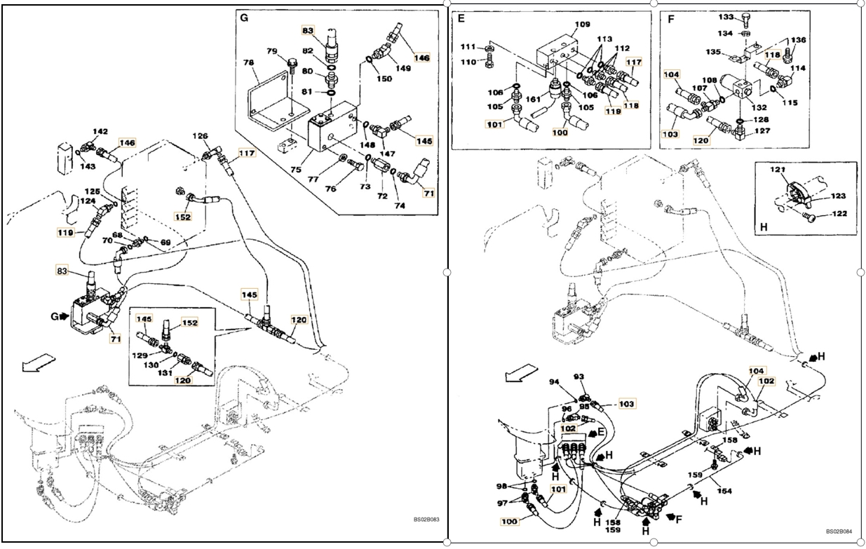 Case CX130 installation diagram showing hydraulic hose 161272A1 at Pipe No. 118