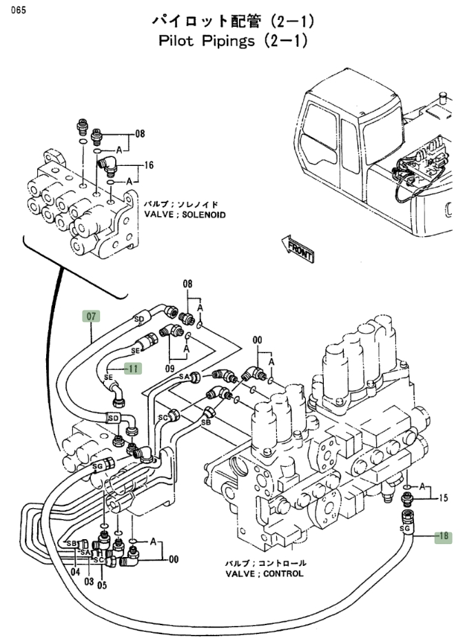 Hitachi EX100-2 installation diagram showing hydraulic hose 4278584 at Pipe No. 11