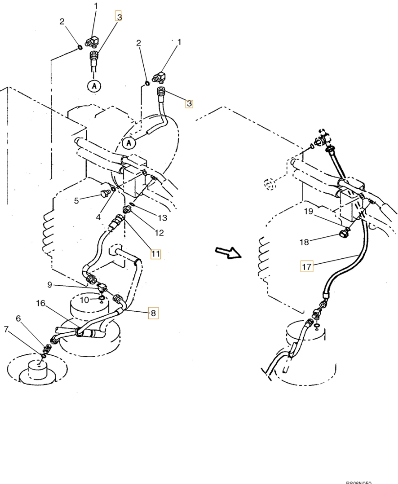 Case CX130 installation diagram showing hydraulic hose 163805A1 at Pipe No. 8