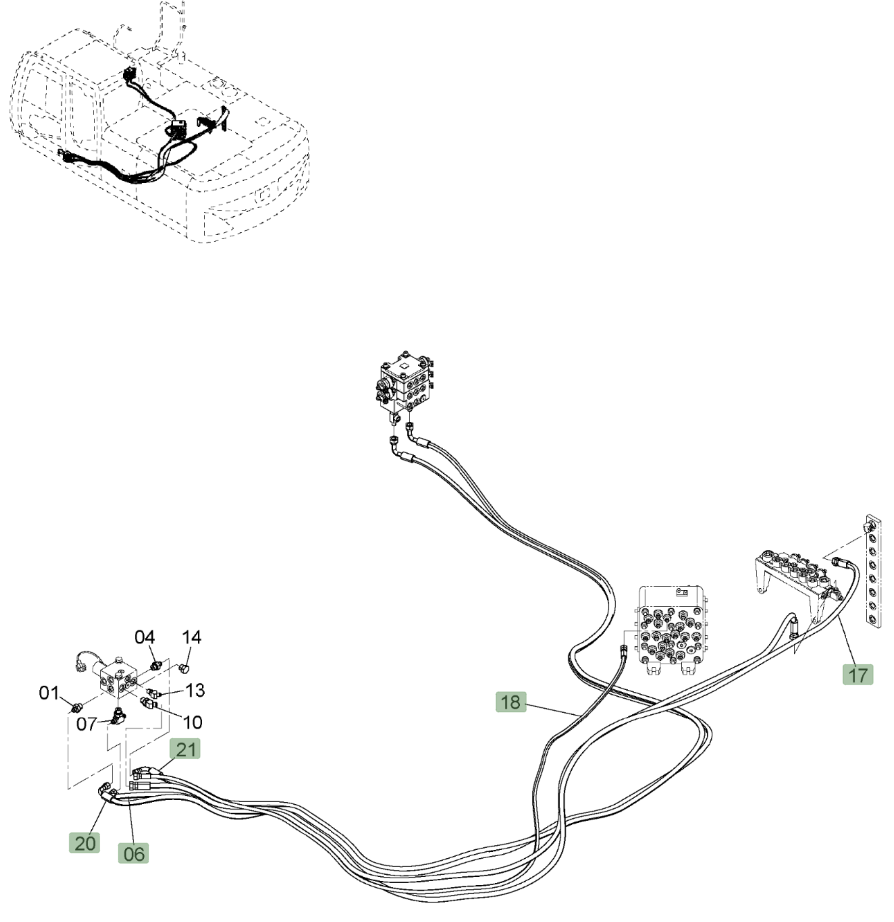 Hitachi ZX220W-3 installation diagram showing hydraulic hose 4656032 at Pipe No. 17