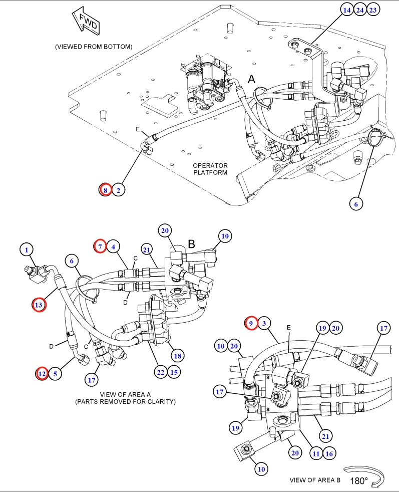 Caterpillar CAT®315F LCR installation diagram showing hydraulic hose 087-6582 at Pipe No. 7