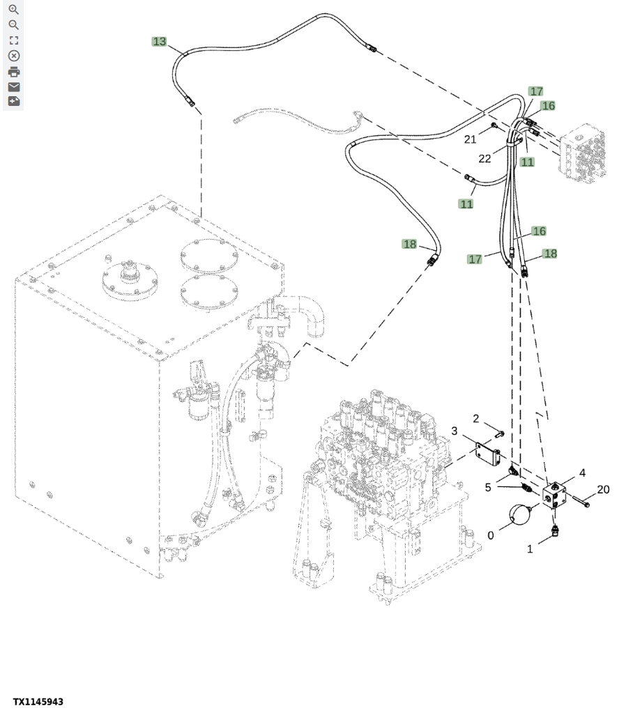 Hitachi ZX870LC-5G installation diagram showing hydraulic hose 4715800 at Pipe No. 16