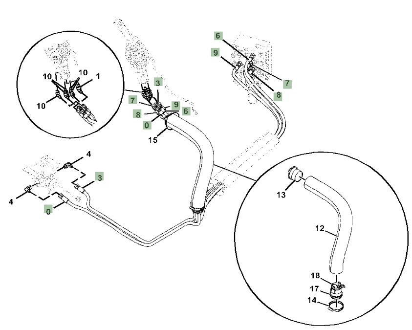Hitachi ZX135US-6N installation diagram showing hydraulic hose 4687399 at Pipe No. 6