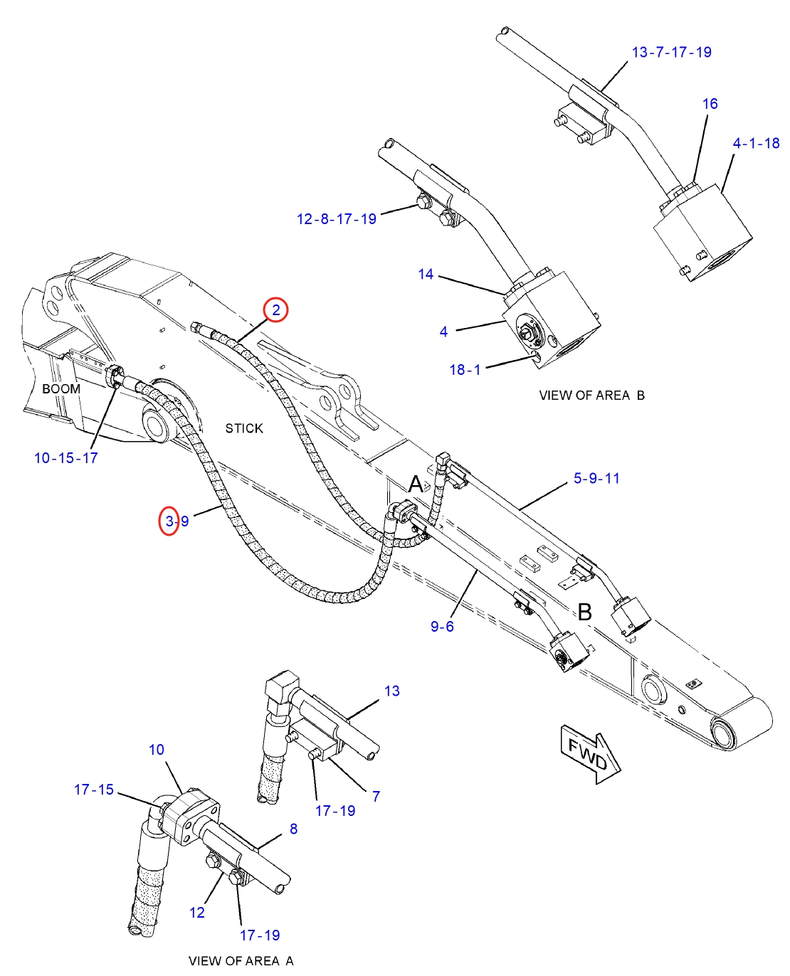 Caterpillar CAT®312D L installation diagram showing hydraulic hose 277-0917 at Pipe No. 2